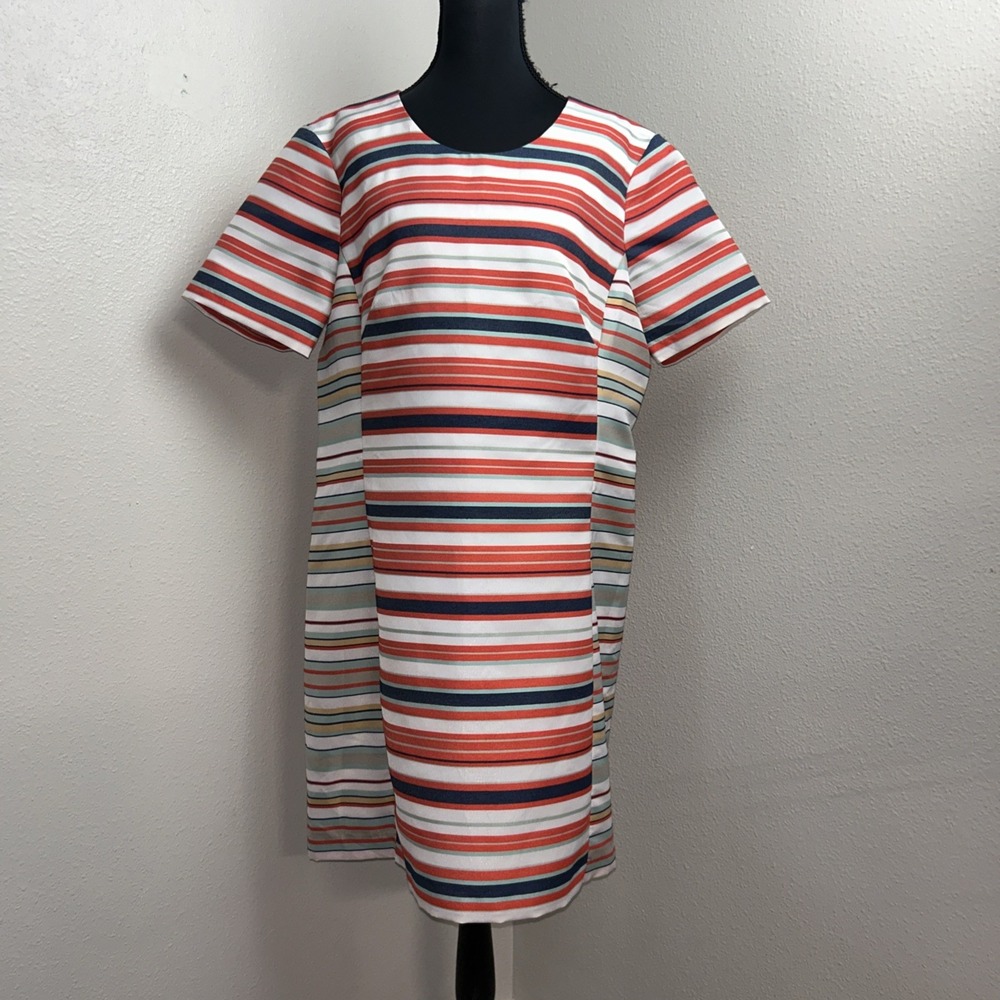 New Anthropologie Hatch Maternity Dress Women's XL Orange Blue‎ Stripped Shimmer